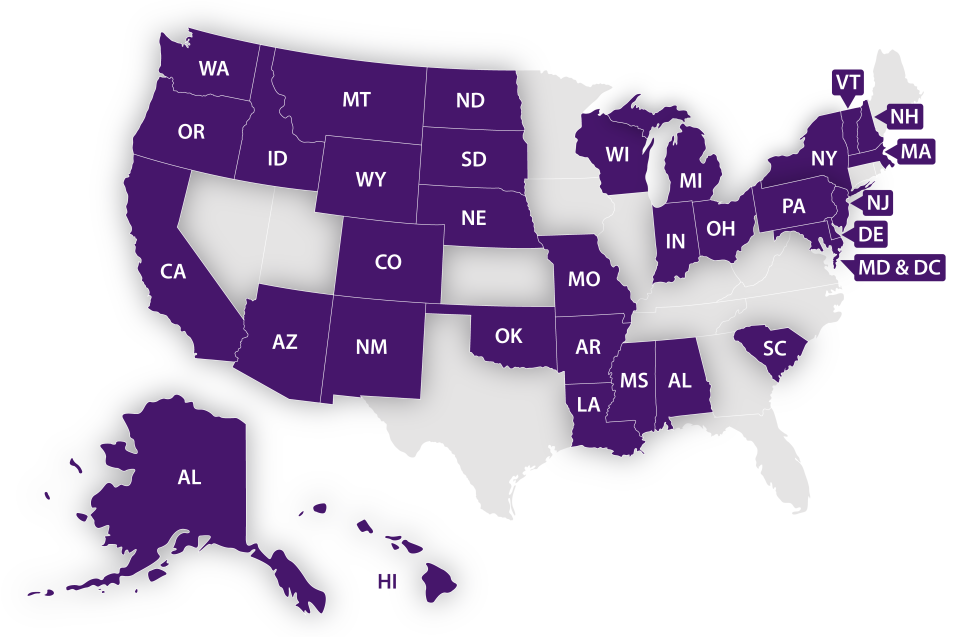 Map showing states participating in the Your Care is At Our Core campaign
